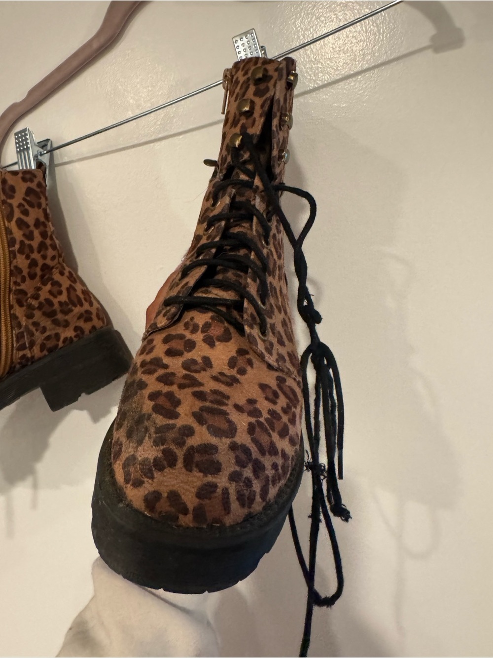 MIA Leopard Print Lace-Up Combat Boots Brown Black Size 7 - Picture 7 of 11
